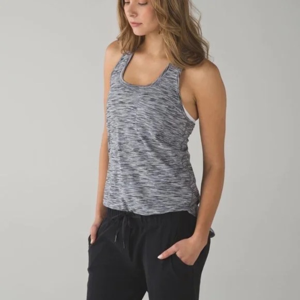 Lululemon Yogi Racer Back Tank Top III Space Dye White Black Pima Cotton